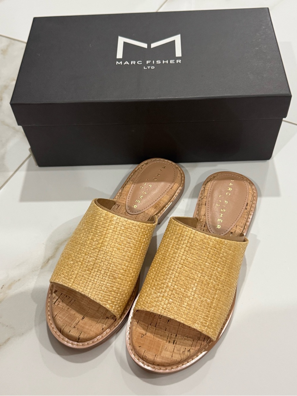NEW Marc Fisher Ltd Grayce Raffia Slide Sandals
